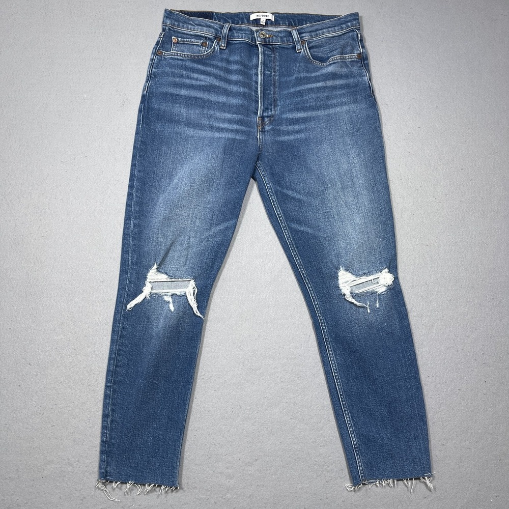 Re Done 90s High Rise Ankle Crop Jeans Women Size 31 Distressed Blue Denim 90s